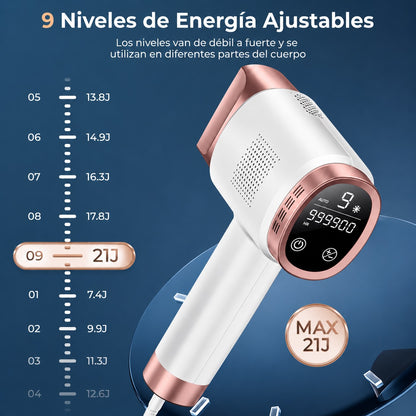 Adiós al Vello y la Irritación Tecnología IPL con efecto frío para ayudarte a conseguir hasta un 99% menos vello desde casa.