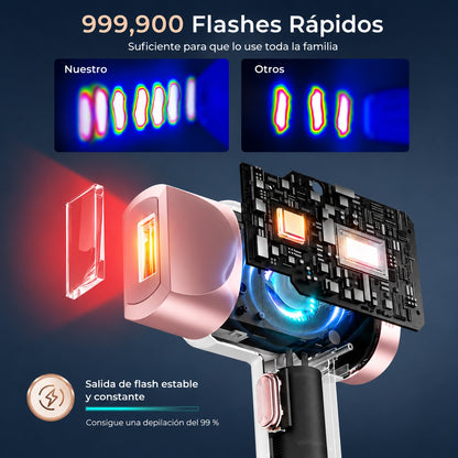 Adiós al Vello y la Irritación Tecnología IPL con efecto frío para ayudarte a conseguir hasta un 99% menos vello desde casa.